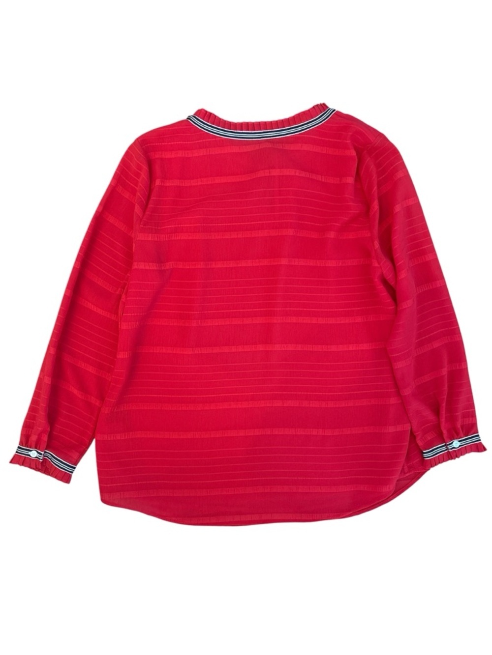 Talbots Red Textured Stripe Tie Neck Blouse Medium Nautical Trim Lined Top - Picture 3 of 10